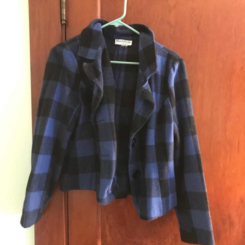 Navy and black checkered fall jacket